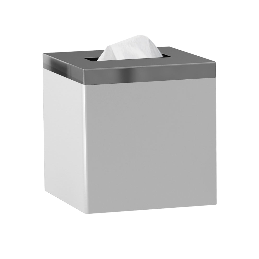 Tissue Box | Pure Ceramic Square Facial Tissue Box Cover Holder | Metal Trim Finish