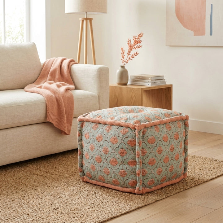 Floral Print Cube Ottoman, 20x20x14 Inch Handmade Floor Pouf