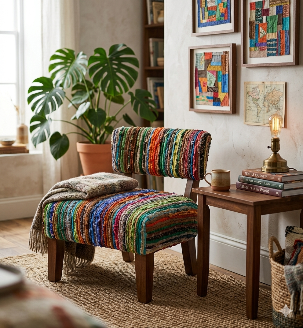 Upholstered Accent Chair, 25x25x27" with  Acacia Wood Frame