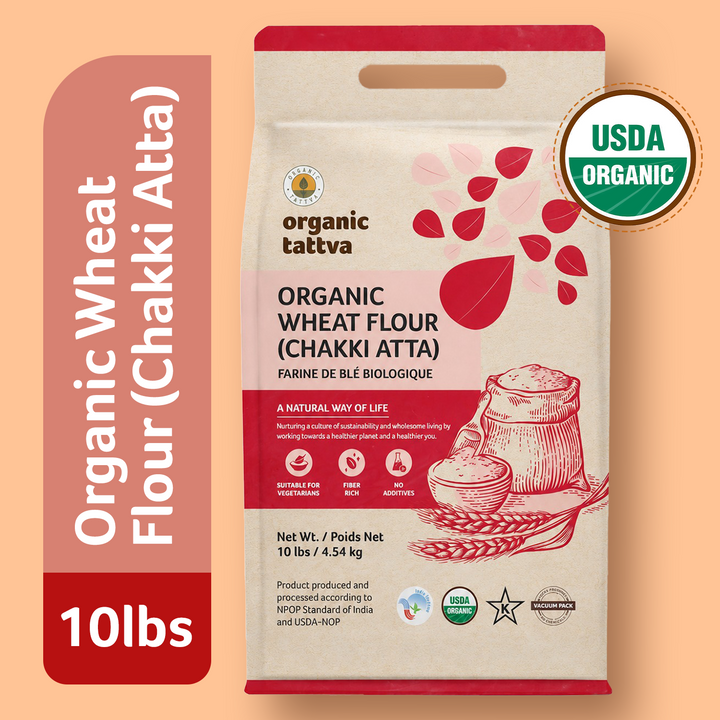 Organic Whole Wheat Flour (Chakki Atta) 10 lbs Pack of 5