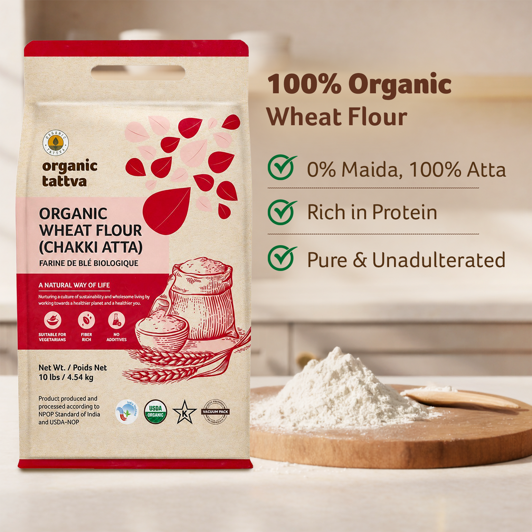 Organic Whole Wheat Flour (Chakki Atta) 10 lbs Pack of 5