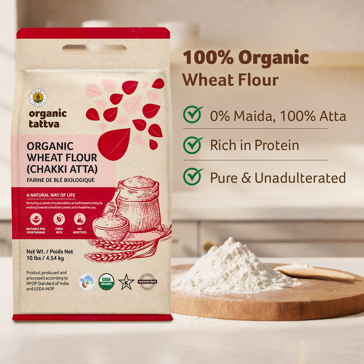 Organic Whole Wheat Flour (Chakki Atta) 10 lbs Pack of 5