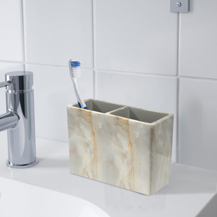 Toothbrush Holder | Compact Multi-Slot Holder for Toothbrushes,Razors & Makeup Accessories | Marble