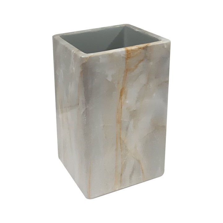 Stone Hedge Resin Bathroom Tumbler Cup | Decorative Rinse Cup,Drinking Glass,Toothbrush & Makeup Brush Holder for Vanity Countertops,Sink & Desk | Marble Finish
