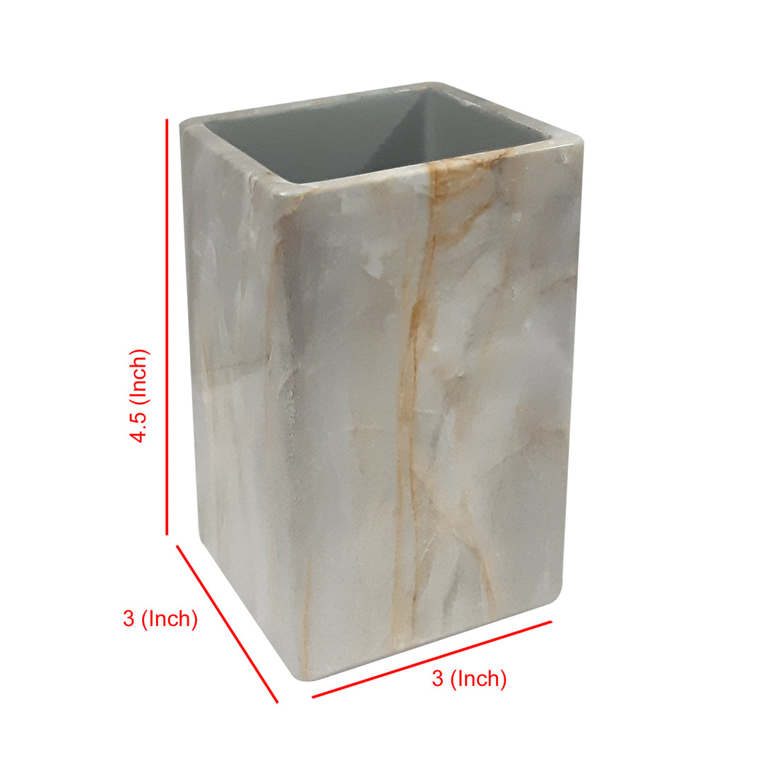 Stone Hedge Resin Bathroom Tumbler Cup | Decorative Rinse Cup,Drinking Glass,Toothbrush & Makeup Brush Holder for Vanity Countertops,Sink & Desk | Marble Finish