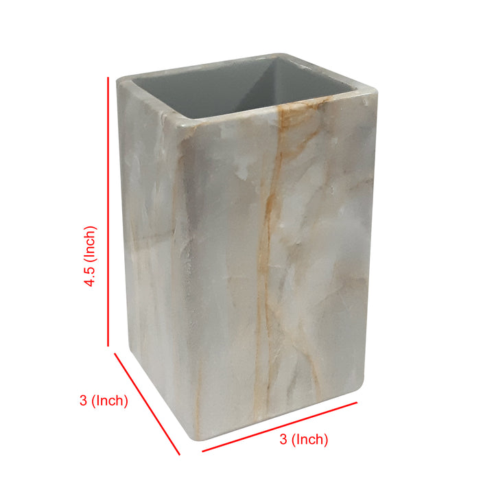 Stone Hedge Resin Bathroom Tumbler Cup | Decorative Rinse Cup,Drinking Glass,Toothbrush & Makeup Brush Holder for Vanity Countertops,Sink & Desk | Marble Finish