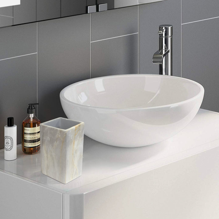Stone Hedge Resin Bathroom Tumbler Cup | Decorative Rinse Cup,Drinking Glass,Toothbrush & Makeup Brush Holder for Vanity Countertops,Sink & Desk | Marble Finish