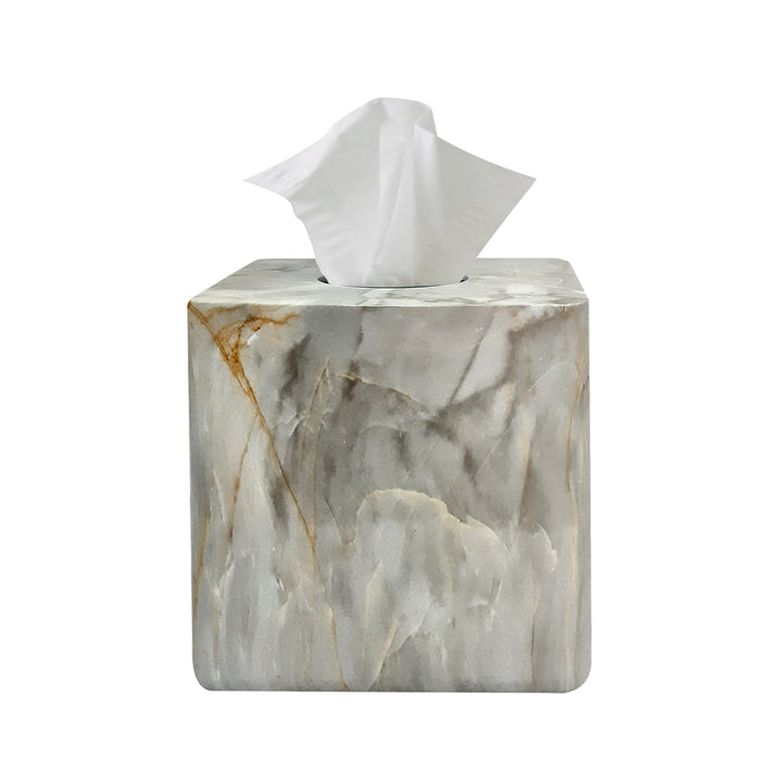 Boutique Tissue Box Cover | Resin Square Facial Tissue Box Holder | Marble Finish