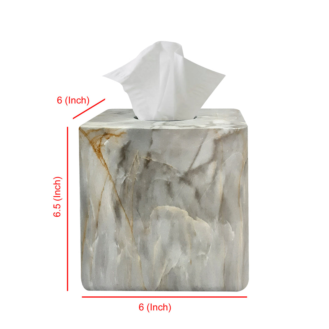 Boutique Tissue Box Cover | Resin Square Facial Tissue Box Holder | Marble Finish