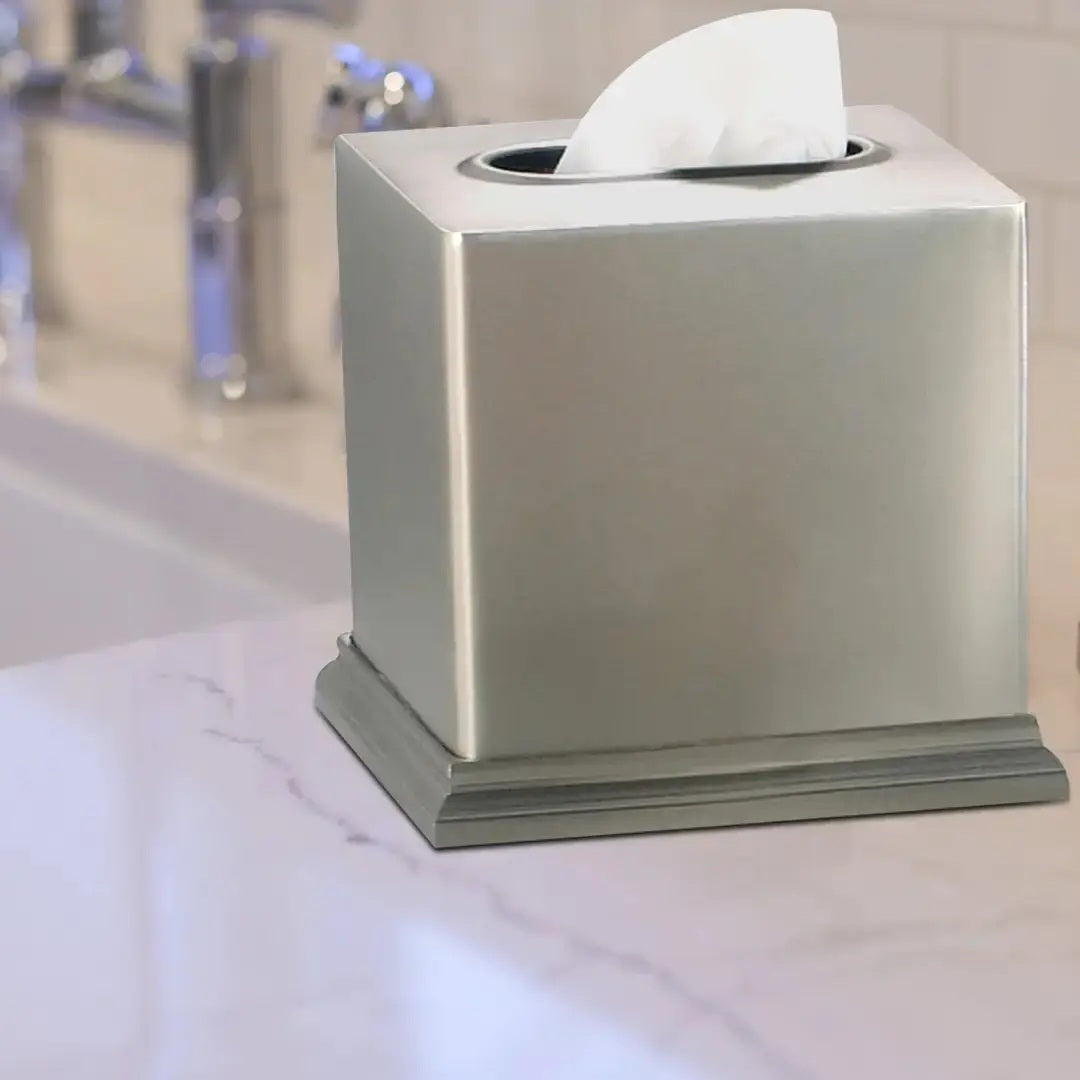 Tissue Box | Stainless Steel Square Facial Tissue Box Holder | Brushed Pewter Finish