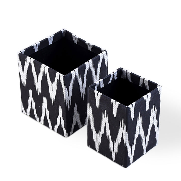 Square Pen Holder / Set Of 2 Pcs / Black & White - Recycled Cotton Paper (Large & Small) / Moq - 4 Sets