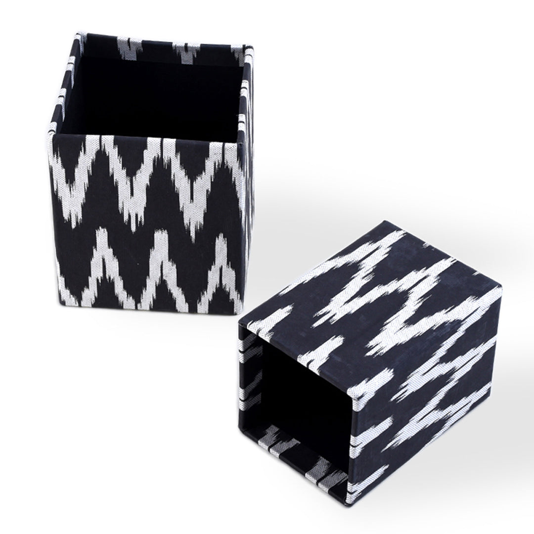 Square Pen Holder / Set Of 2 Pcs / Black & White - Recycled Cotton Paper (Large & Small) / Moq - 4 Sets