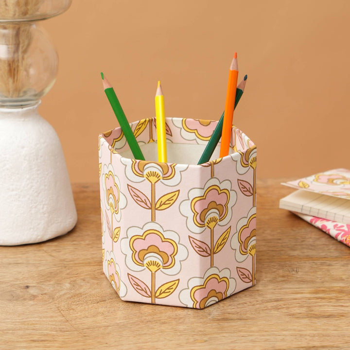 Pen Holder | Handmade Paper & Cardboard Pen Stand | Peach | Stylish Desk Organizer for Office and Home