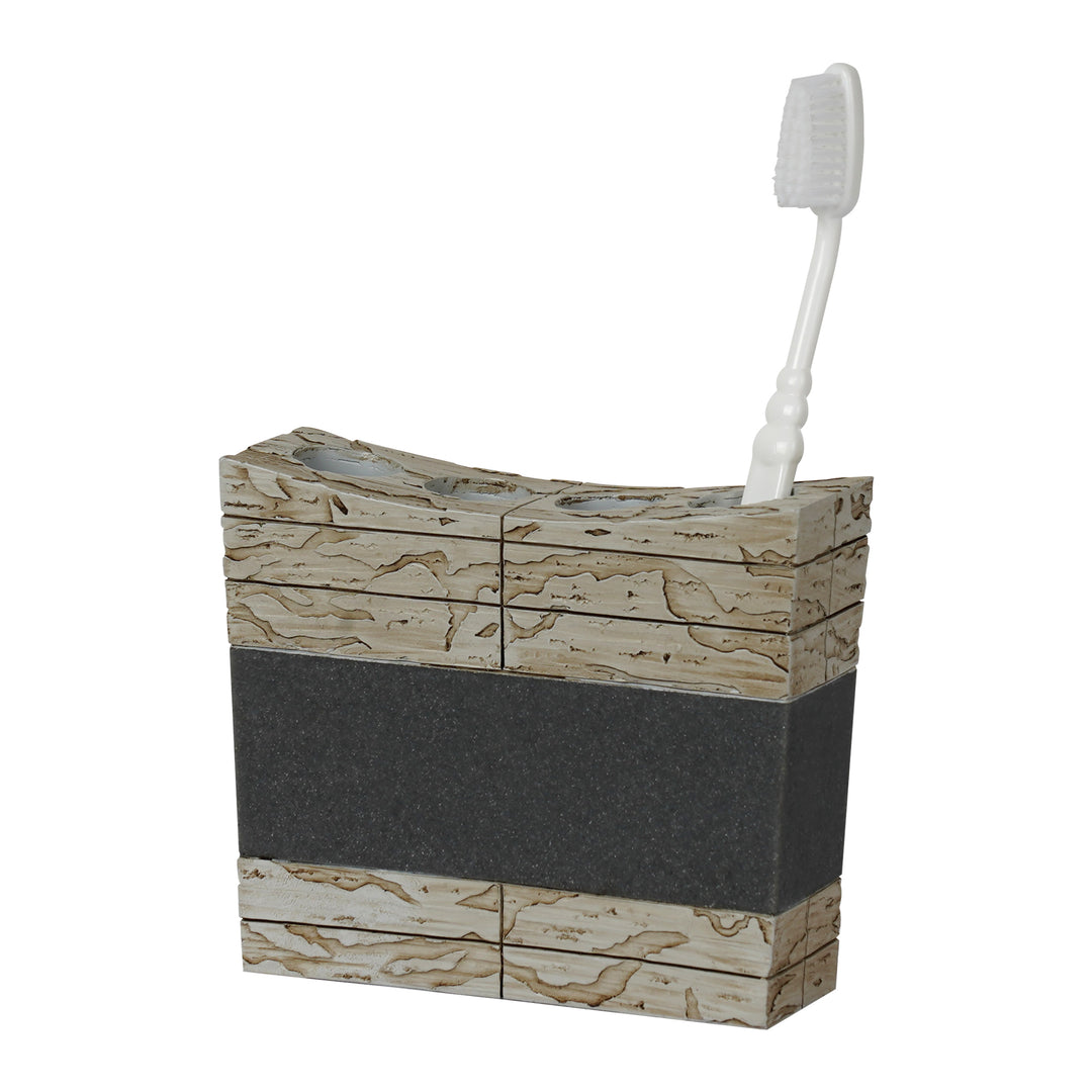 Rustic Cement Toothbrush Holder | Compact Multi Slot Holder for Toothbrushes, Razors & Makeup Accessories |  Stylish,Durable & Easy To Clean | Stone
