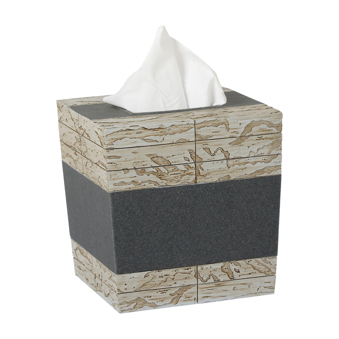 Boutique Tissue Box Cover | Stone Square Facial Tissue Box Holder for Bathroom Vanity Countertops,Bedroom Dressers | Rustic Stone Finish