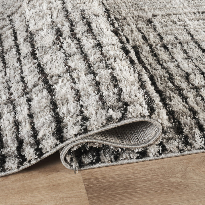 Modern Linear Abstract Area Rug, Black & Ivory | Soft Polypropylene Blend | Contemporary Indoor Accent Rug