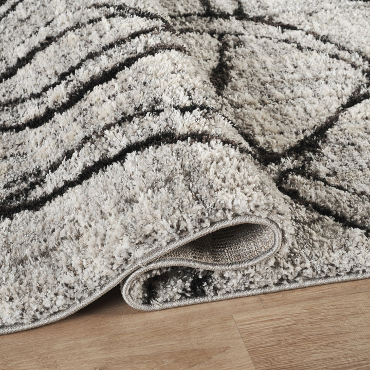 Modern Abstract Swirl Area Rug, Black & Ivory | Soft Polypropylene Blend | Contemporary Indoor Accent Rug