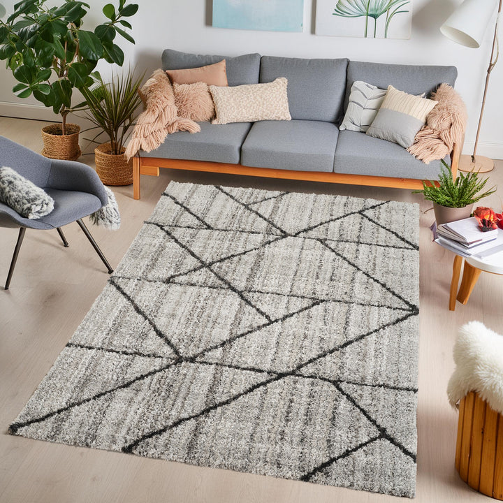 Modern Geometric Triangle Area Rug, Black & Ivory | Soft Polypropylene Blend | Contemporary Indoor Accent Rug