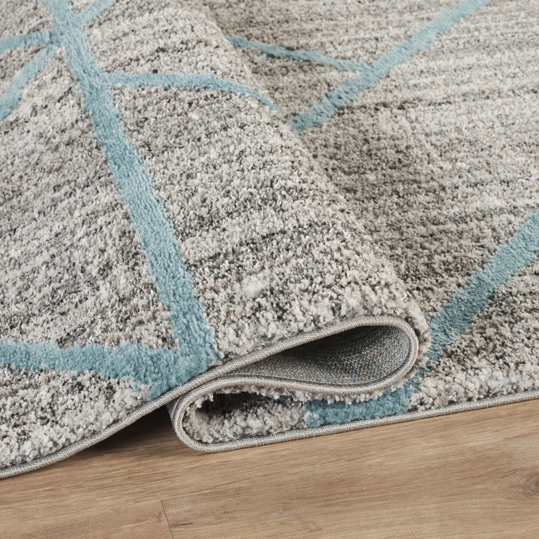 Modern Geometric Triangle Area Rug, Blue & Ivory | Soft Polypropylene Blend | Contemporary Indoor Accent Rug