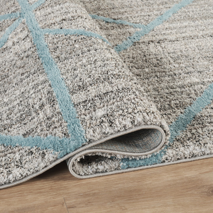 Modern Geometric Triangle Area Rug, Blue & Ivory | Soft Polypropylene Blend | Contemporary Indoor Accent Rug