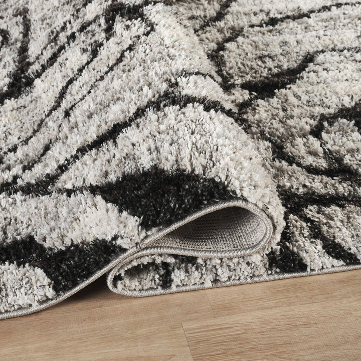 Modern Floral Black & Ivory Area Rug | Polypropylene Blend |  Contemporary Indoor Accent Rug