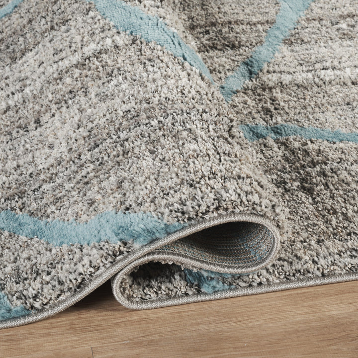 Modern Abstract Geometric Area Rug, Blue & Gray | Contemporary Indoor Accent Rug