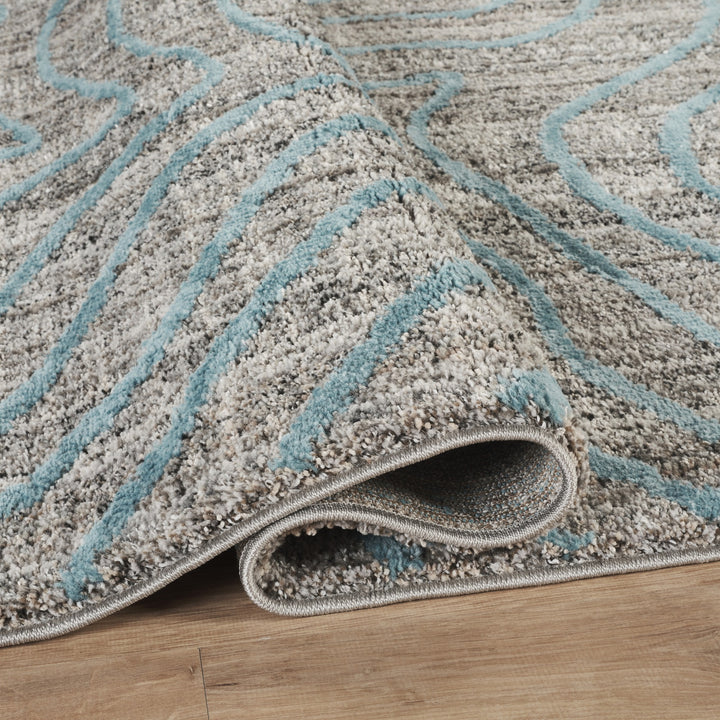 Modern Abstract Blue & Ivory Area Rug | Polypropylene Blend | Contemporary Indoor Carpet