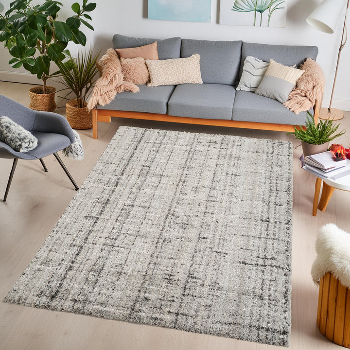 Modern Distressed Abstract Area Rug, Black & Ivory | Contemporary Indoor Accent Rug