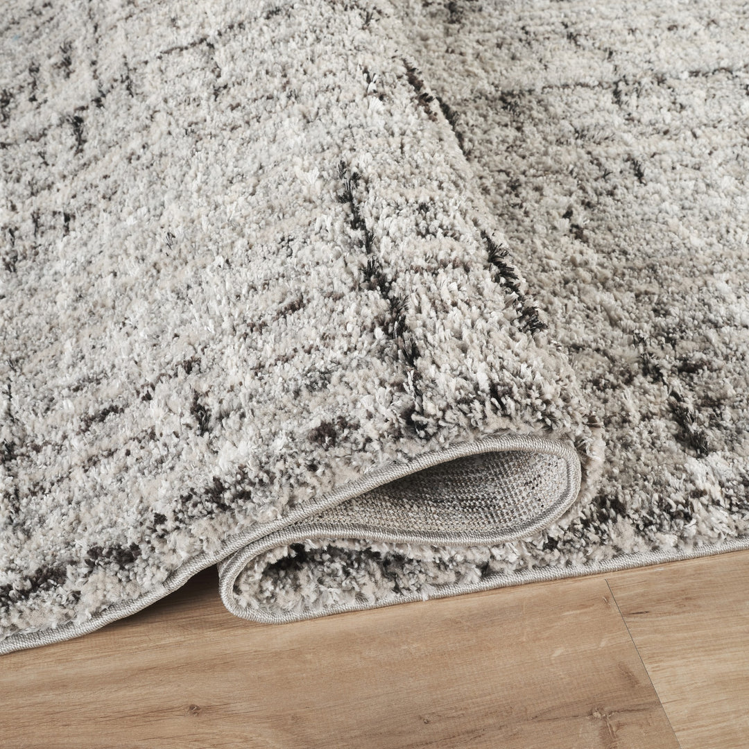 Modern Distressed Abstract Area Rug, Black & Ivory | Contemporary Indoor Accent Rug