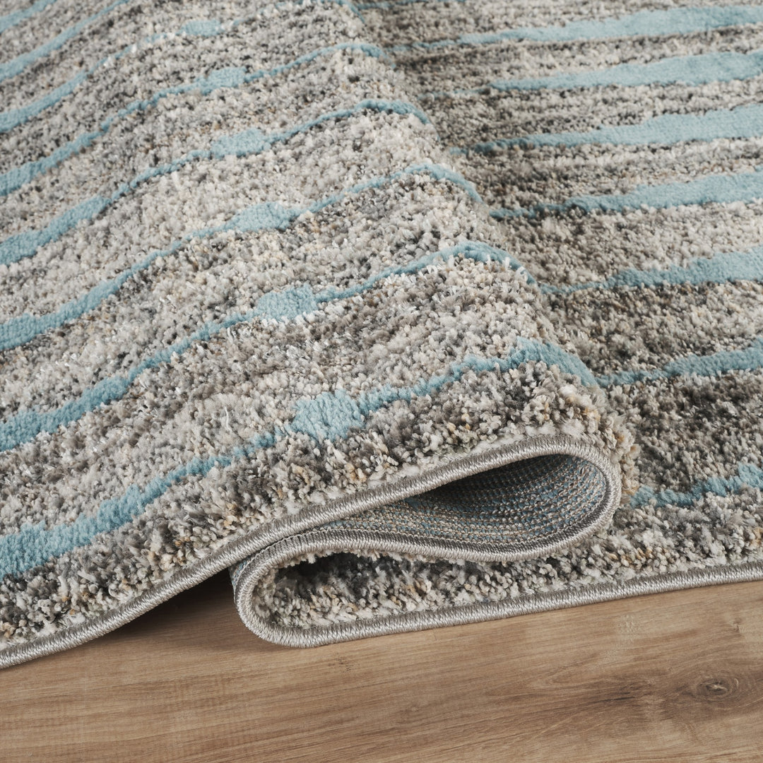 Modern Striped Abstract Area Rug, Blue & Ivory | Soft Polypropylene Blend | Contemporary Indoor Accent Rug