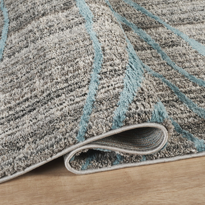 Modern Abstract Blue & Ivory Area Rug | Polypropylene Blend | Contemporary Indoor Accent Rug