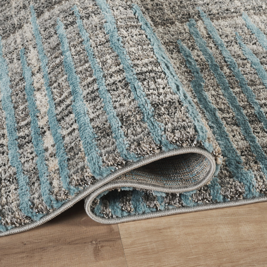 Modern Linear Abstract Area Rug, Blue & Ivory | Soft Polypropylene Blend | Contemporary Indoor Accent Rug