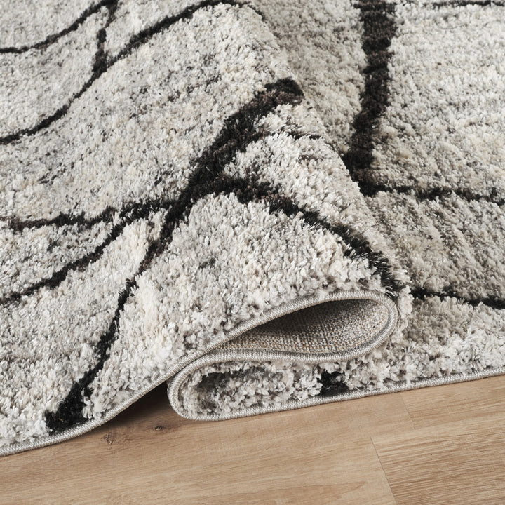 Modern Abstract Geometric Area Rug, Black & Ivory | Contemporary Indoor Accent Rug