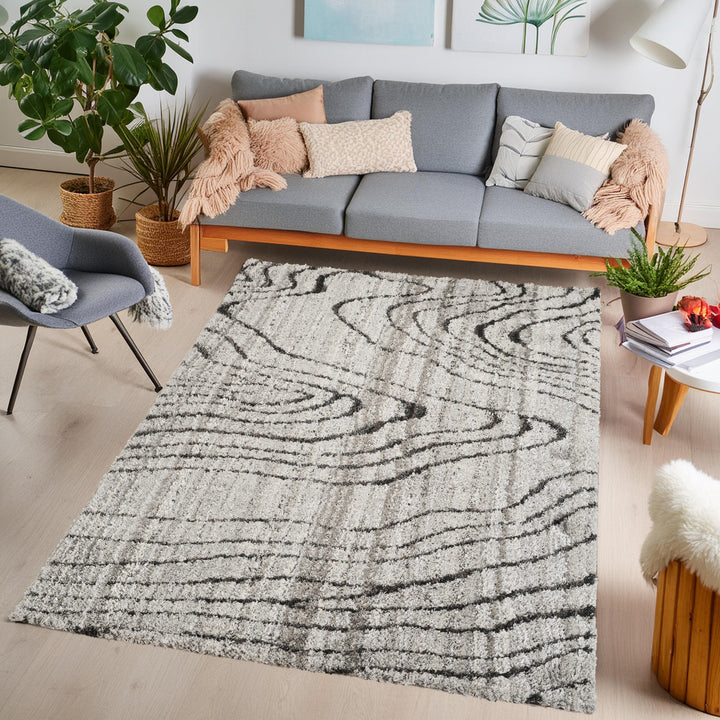 Modern Abstract Black & Ivory Area Rug | Polypropylene Blend | Contemporary Indoor Accent Rug