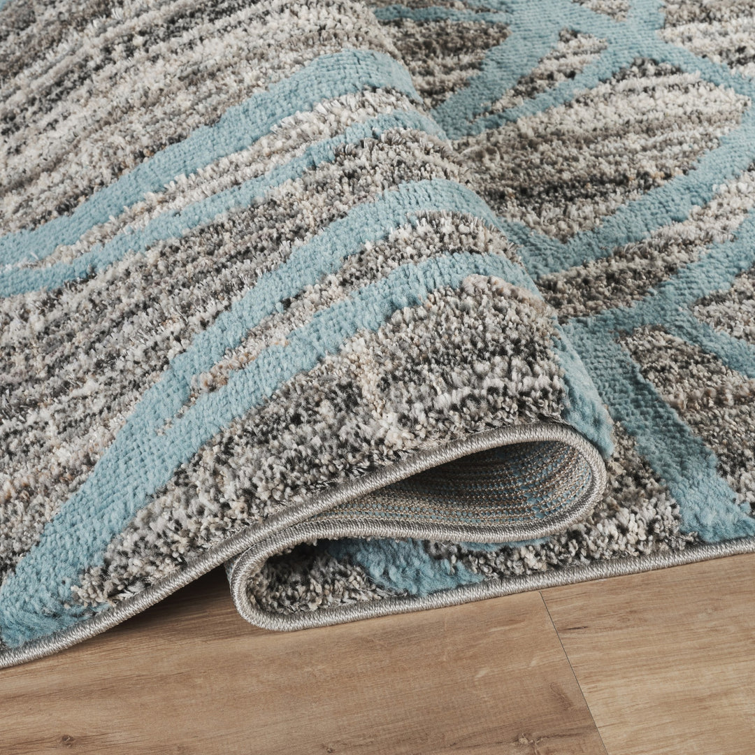 Modern Abstract Swirl Area Rug, Blue & Gray | Soft Polypropylene Blend | Contemporary Indoor Accent Rug