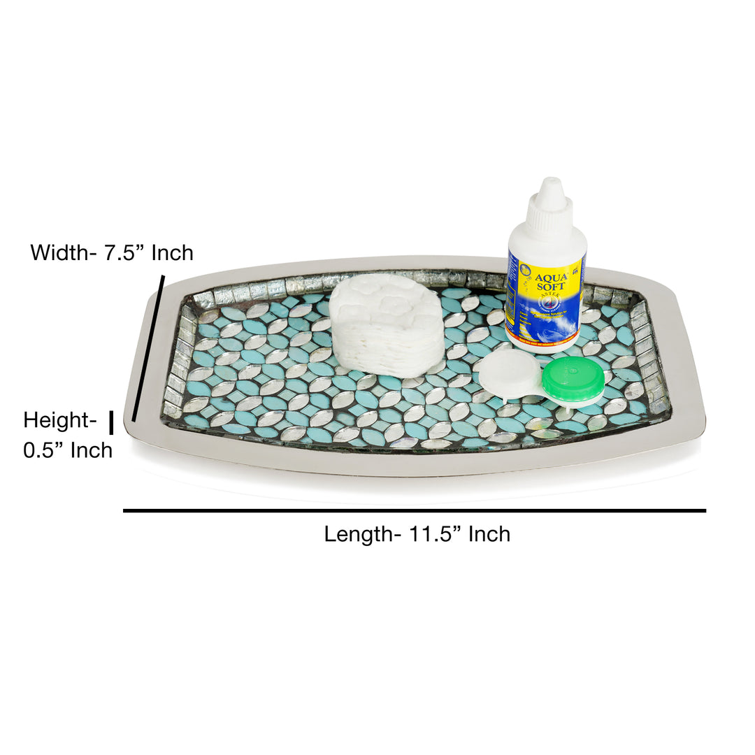 Vanity Storage Tank Top Tray Organizer for Makeup Brushes, Tissues, Candles, Soap, Hand Towels, Toilet Paper Storage, Mosaic Glass / Steel