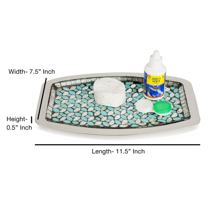 Vanity Storage Tank Top Tray Organizer for Makeup Brushes, Tissues, Candles, Soap, Hand Towels, Toilet Paper Storage, Mosaic Glass / Steel