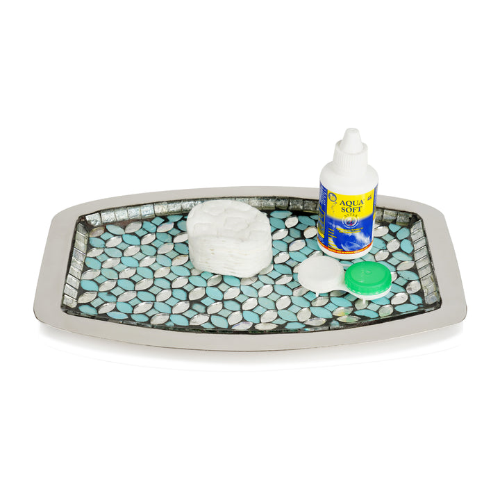 Vanity Storage Tank Top Tray Organizer for Makeup Brushes, Tissues, Candles, Soap, Hand Towels, Toilet Paper Storage, Mosaic Glass / Steel