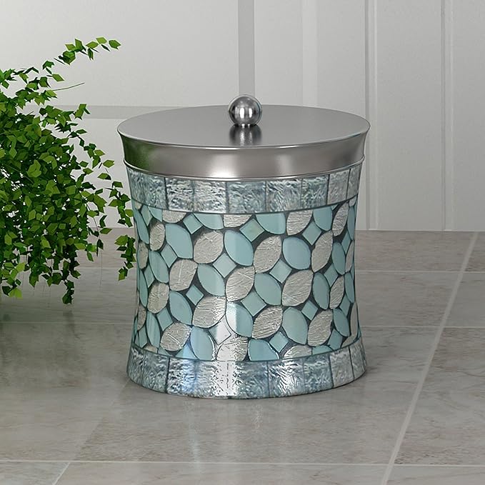 Stainless Steel Canister Jar with Lid for Cosmetics and Makeup Storage, Bathroom, Countertop, Desk, and Vanity, Mosaic Glass Finish