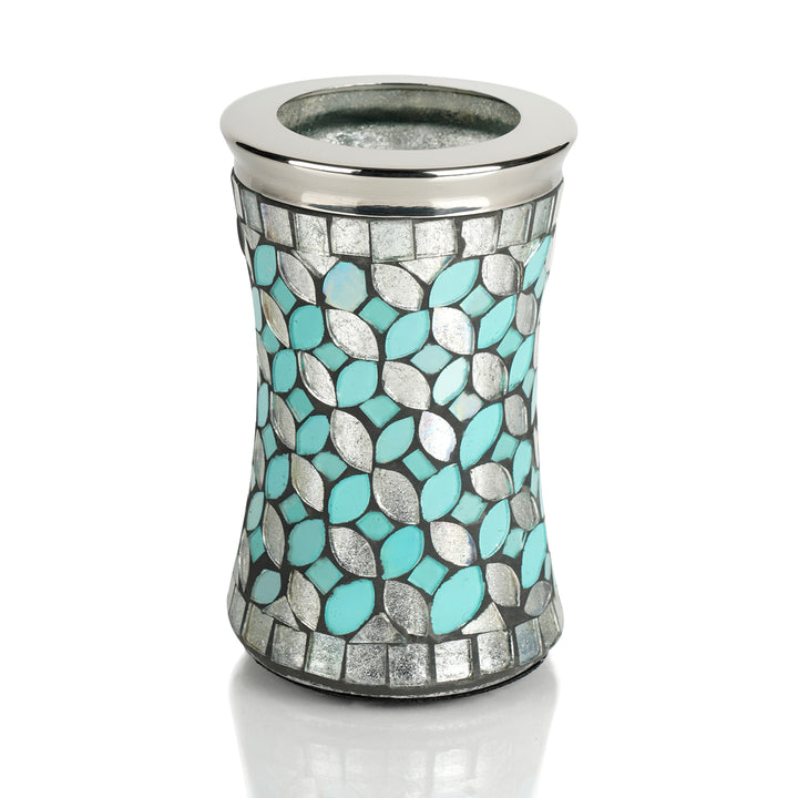 Sea Foam Bathroom Tumbler Cup | Decorative Rinse Cup,Drinking Glass,Toothbrush & Makeup Brush Holder for Vanity Countertops,Sink & Desk | Glass/Steel