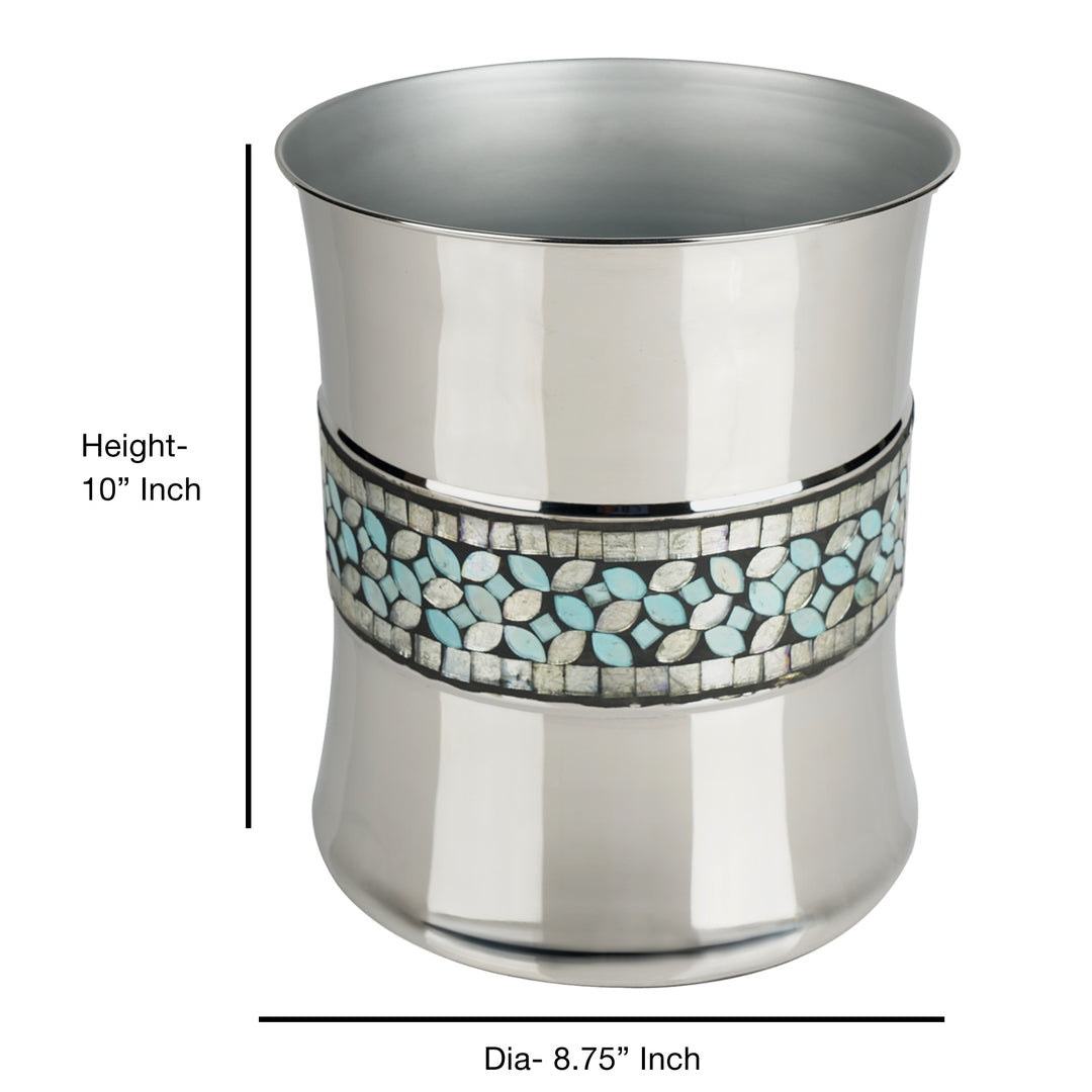 Stainless Steel Wastebasket, 7Qt, Silver & Blue Mosaic