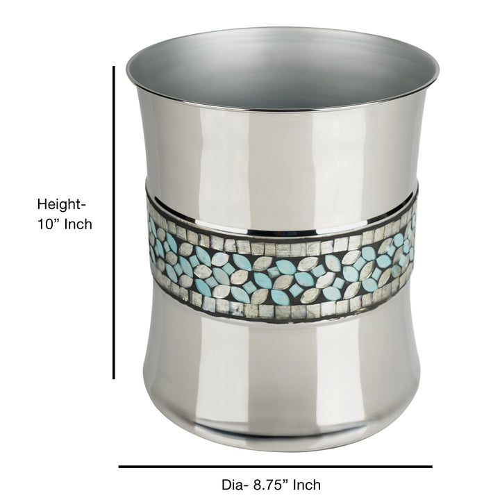 Stainless Steel Wastebasket, 7Qt, Silver & Blue Mosaic