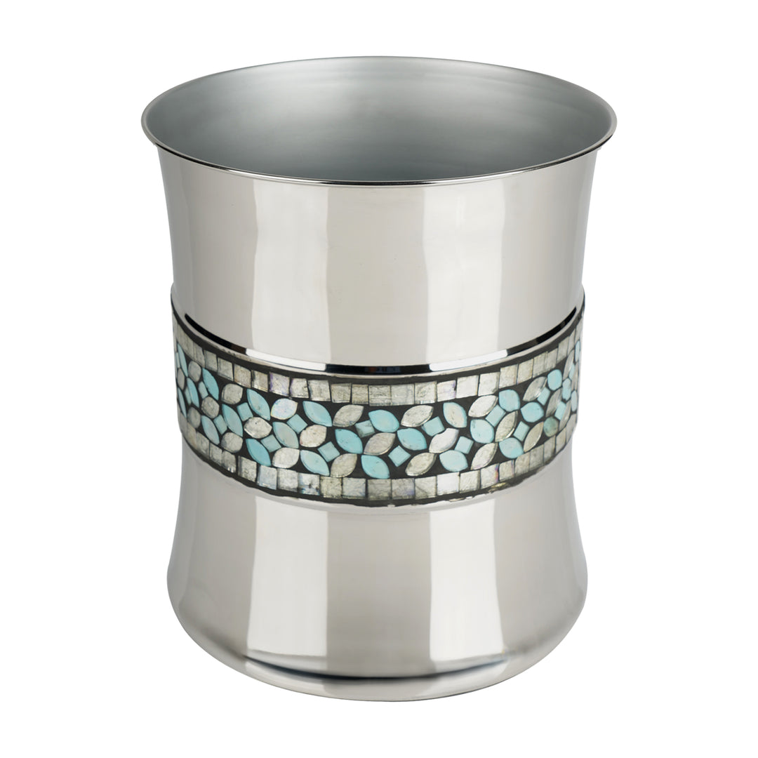Stainless Steel Wastebasket, 7Qt, Silver & Blue Mosaic