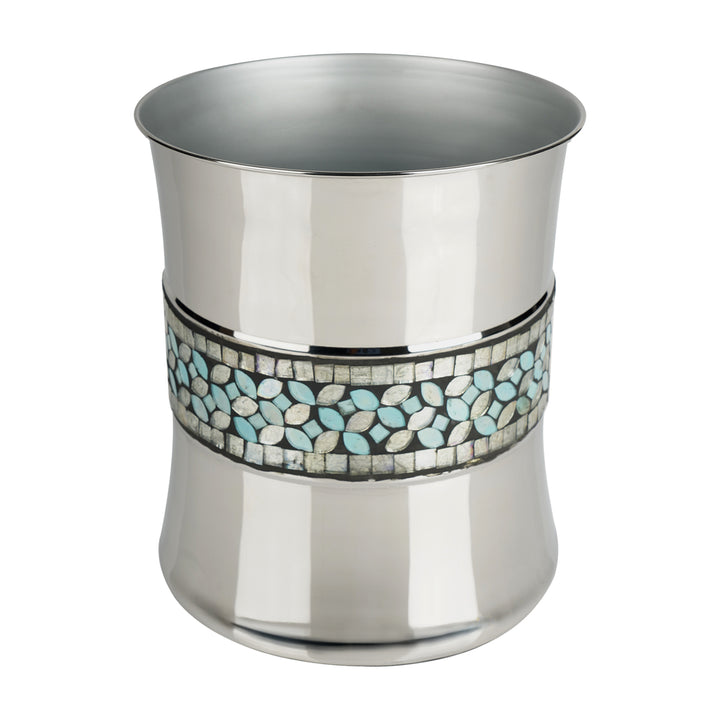 Stainless Steel Wastebasket, 7Qt, Silver & Blue Mosaic