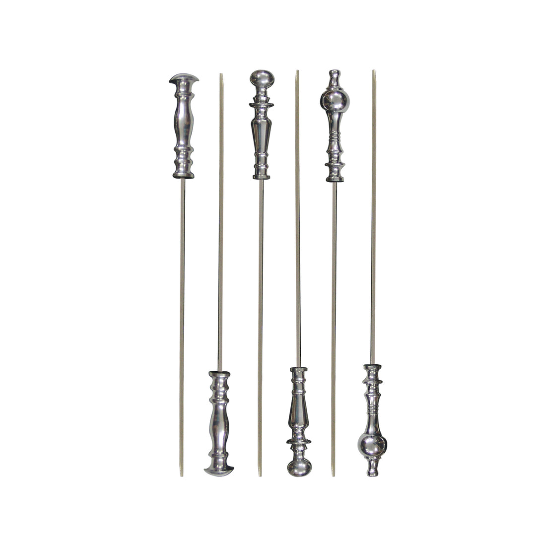 Stainless Steel Skewers with Metal Handle Set of 6 | 17 Inch Long | Skewers For Grilling | Shiny Finish.