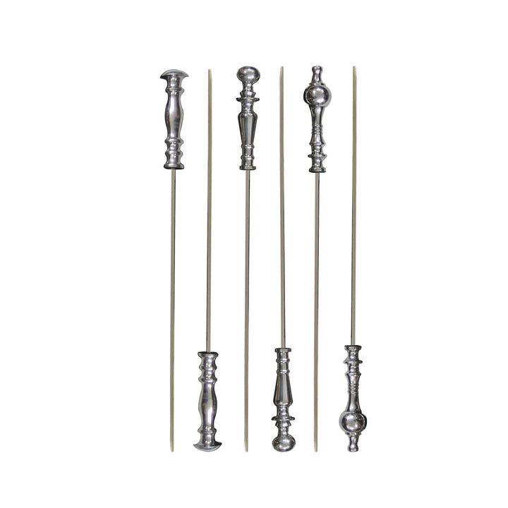Stainless Steel Skewers with Metal Handle Set of 6 | 17 Inch Long | Skewers For Grilling | Shiny Finish.
