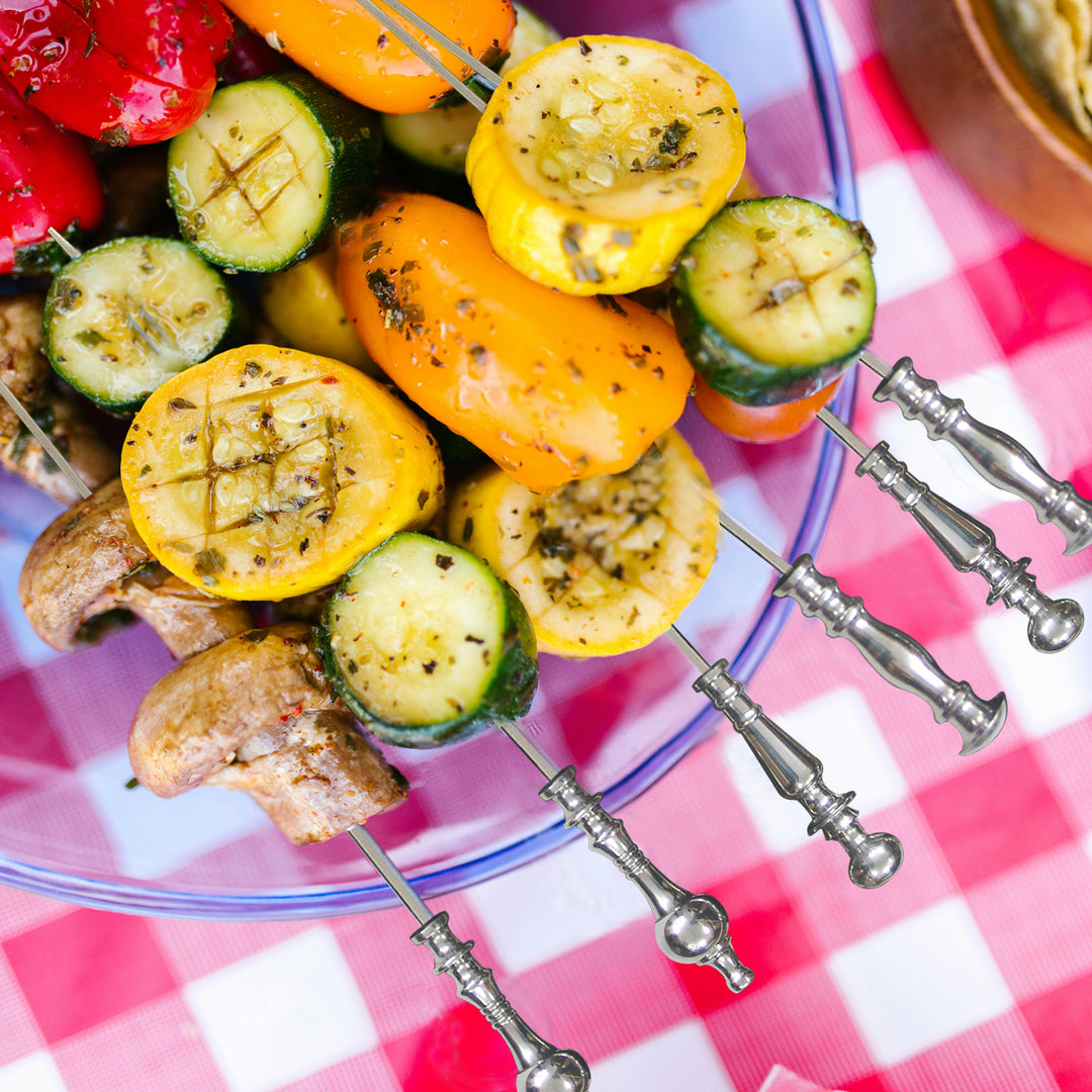 Stainless Steel Skewers with Metal Handle Set of 6 | 17 Inch Long | Skewers For Grilling | Shiny Finish.