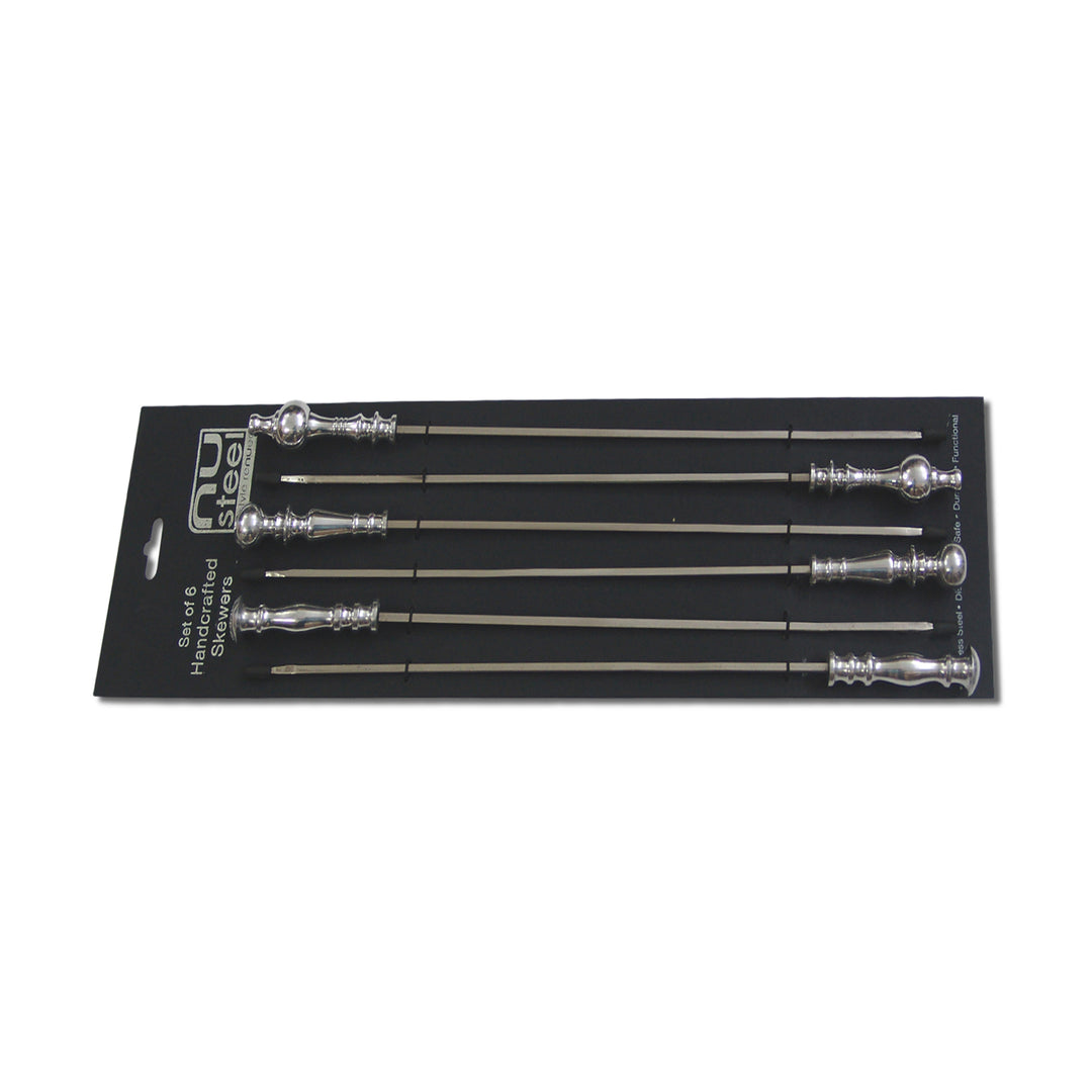 Stainless Steel Skewers with Metal Handle Set of 6 | 17 Inch Long | Skewers For Grilling | Shiny Finish.
