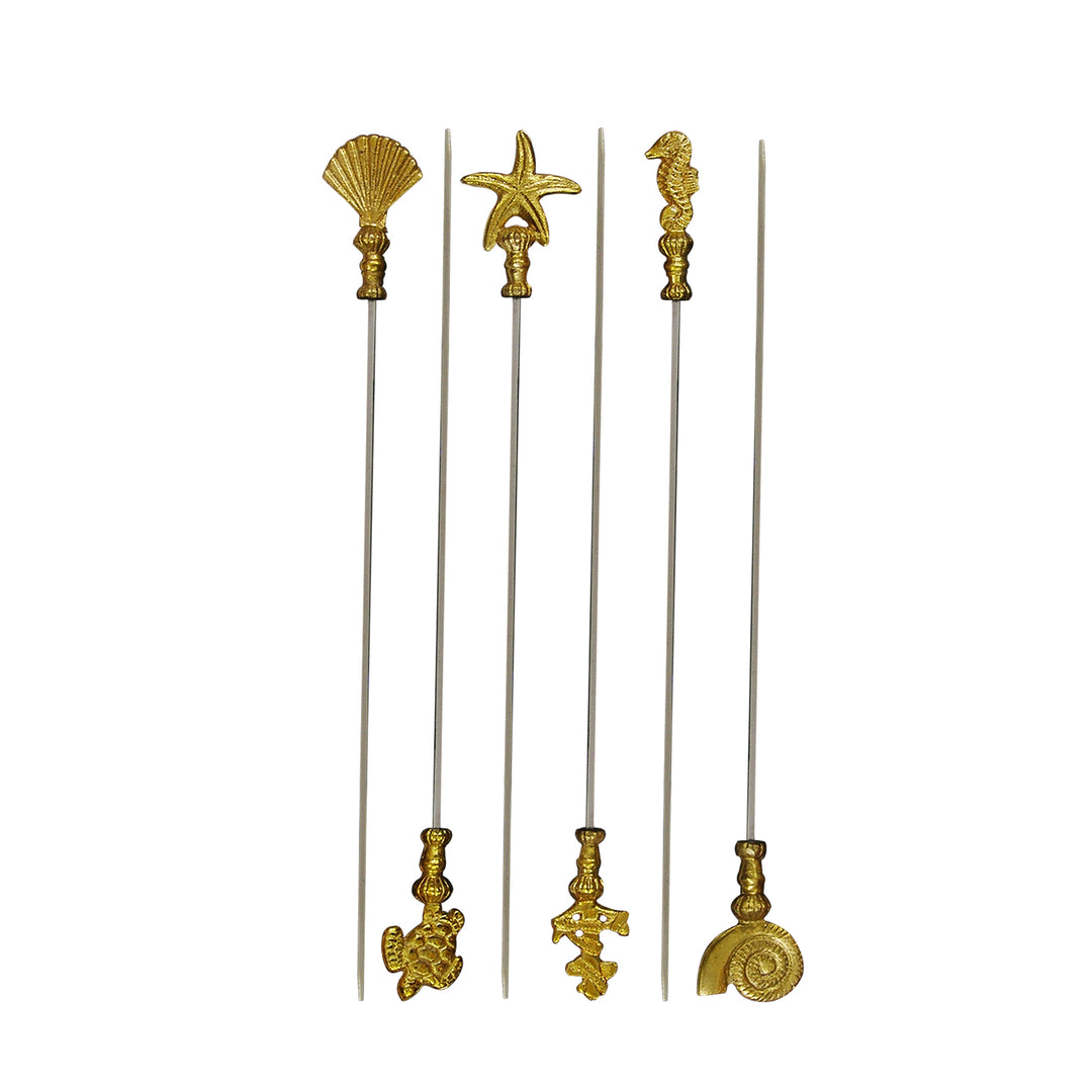 Stainless Steel Skewers with Brass Handle Set of 6 | 17 Inch Long | Skewers For Grilling | Shiny Finish.