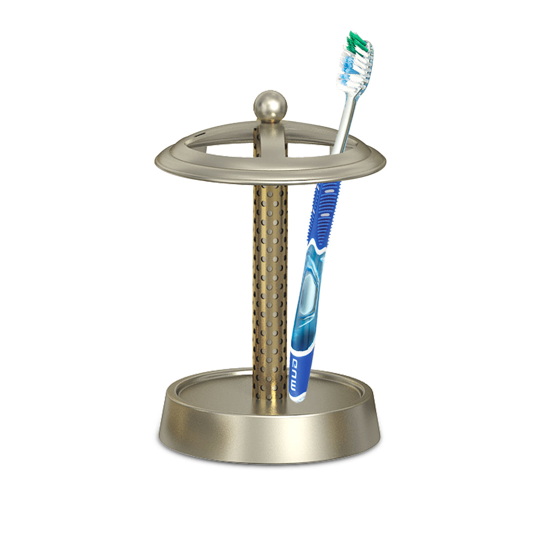 Metal Toothbrush Holder | Compact Multi-Slot Holder for Toothbrushes,Razors & Makeup Accessories | Pewter/Gold